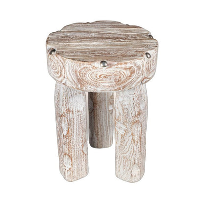 19" White Distressed Solid Wood Round End Table
