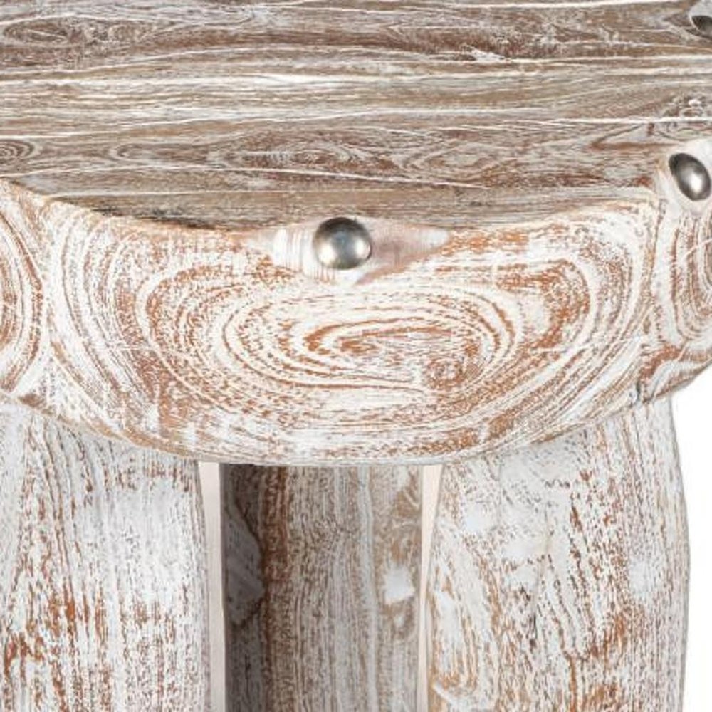 19" White Distressed Solid Wood Round End Table