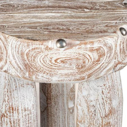 19" White Distressed Solid Wood Round End Table