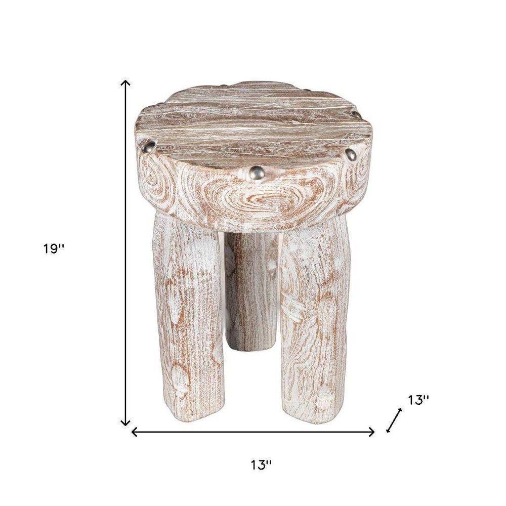 19" White Distressed Solid Wood Round End Table