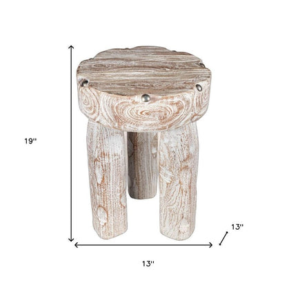 19" White Distressed Solid Wood Round End Table