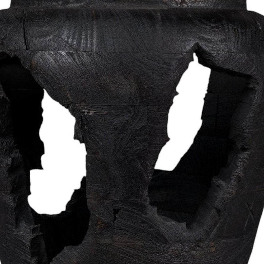 18" Black Solid Wood Modern Abstract Table Vase With Sculptural Details