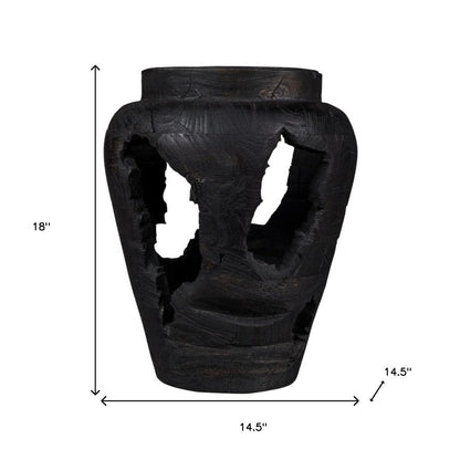 18" Black Solid Wood Modern Abstract Table Vase With Sculptural Details