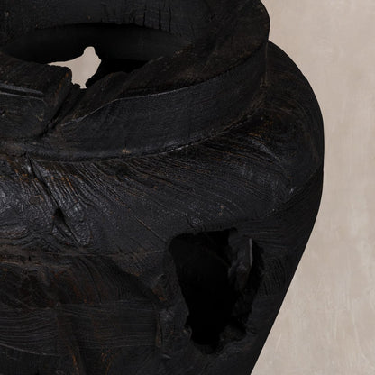 18" Black Solid Wood Modern Abstract Table Vase With Sculptural Details