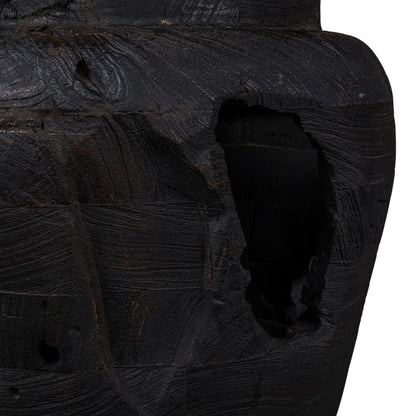 18" Black Solid Wood Modern Abstract Table Vase With Sculptural Details