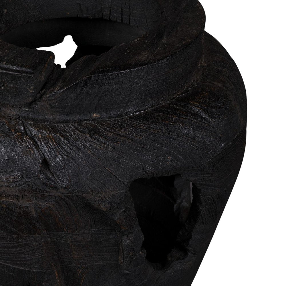 18" Black Solid Wood Modern Abstract Table Vase With Sculptural Details