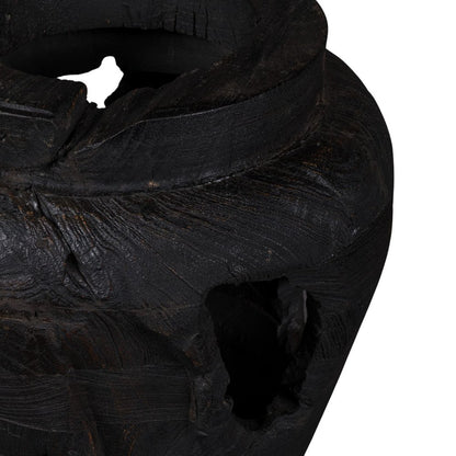 18" Black Solid Wood Modern Abstract Table Vase With Sculptural Details