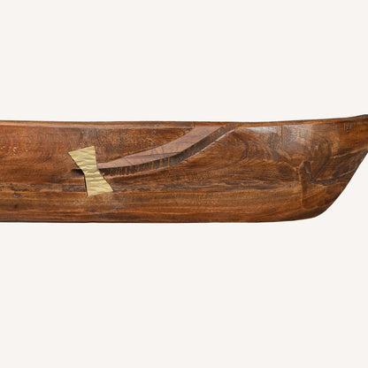 42" Brown And Gold Reclaimed Wood Asymmetrical Edge Oval Centerpiece Bowl