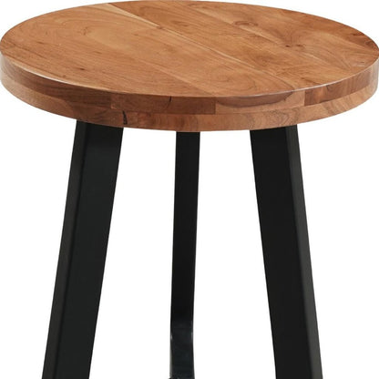 24" Brown and Black Solid Wood And Iron Round Cross Legs End Table