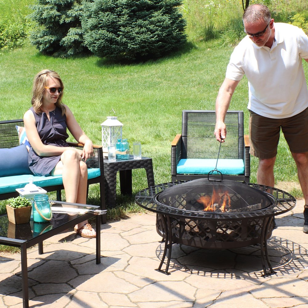 40" Black Steel Wood Burning Round Fire Pit