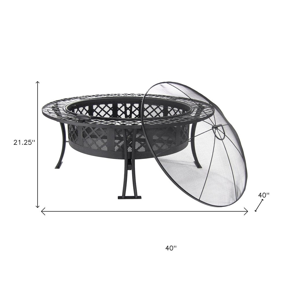 40" Black Steel Wood Burning Round Fire Pit