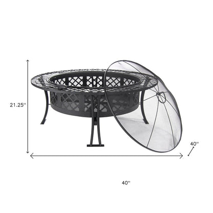 40" Black Steel Wood Burning Round Fire Pit