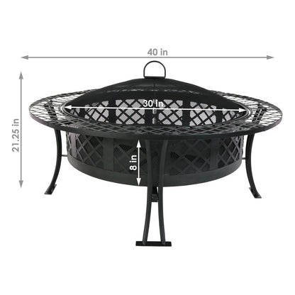 40" Black Steel Wood Burning Round Fire Pit