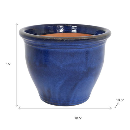 15" X 19" Dark Blue Ceramic Round Pot Planter