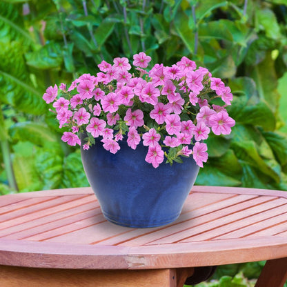 15" X 19" Dark Blue Ceramic Round Pot Planter