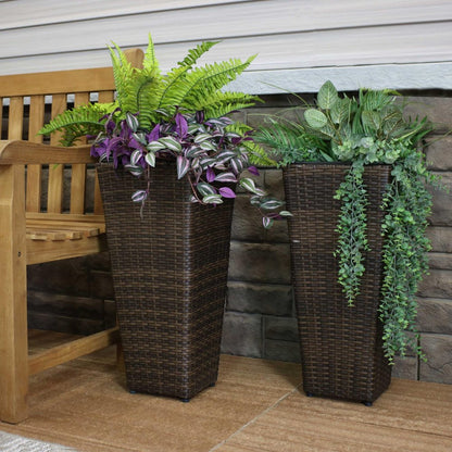 Set of Two 11" X 11" Brown Heavy Duty Plastic Square Pot Planter