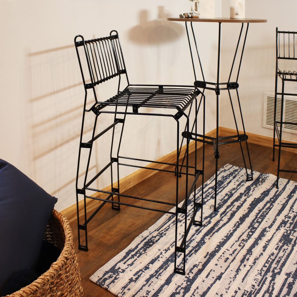 21" Black Steel Outdoor Accent Chair