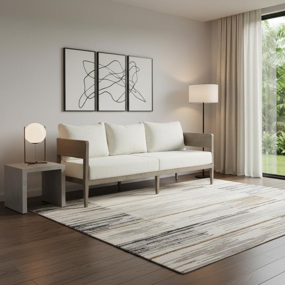 78" Beige Polypropylene Aluminum Sofa