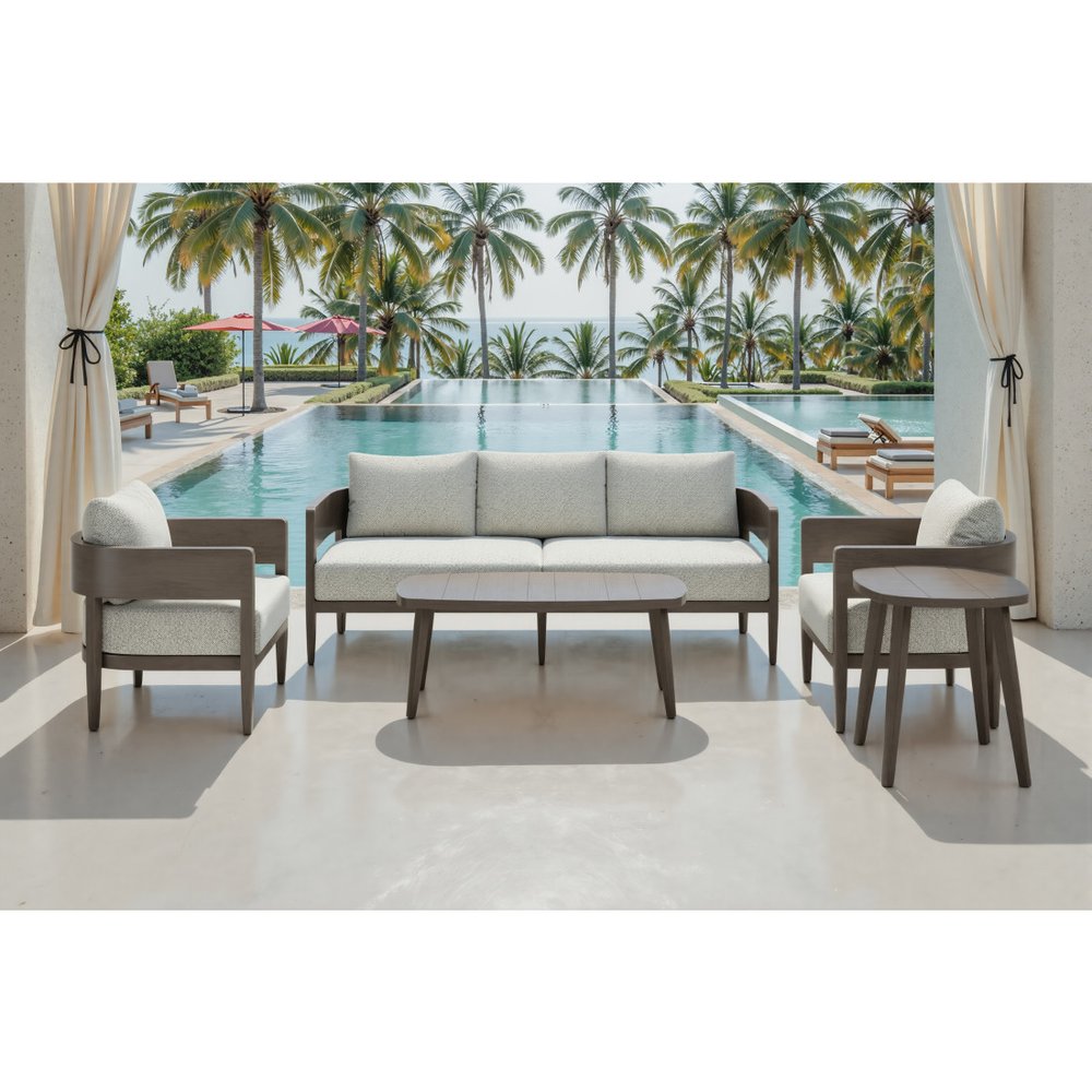 78" Beige Polypropylene Aluminum Sofa