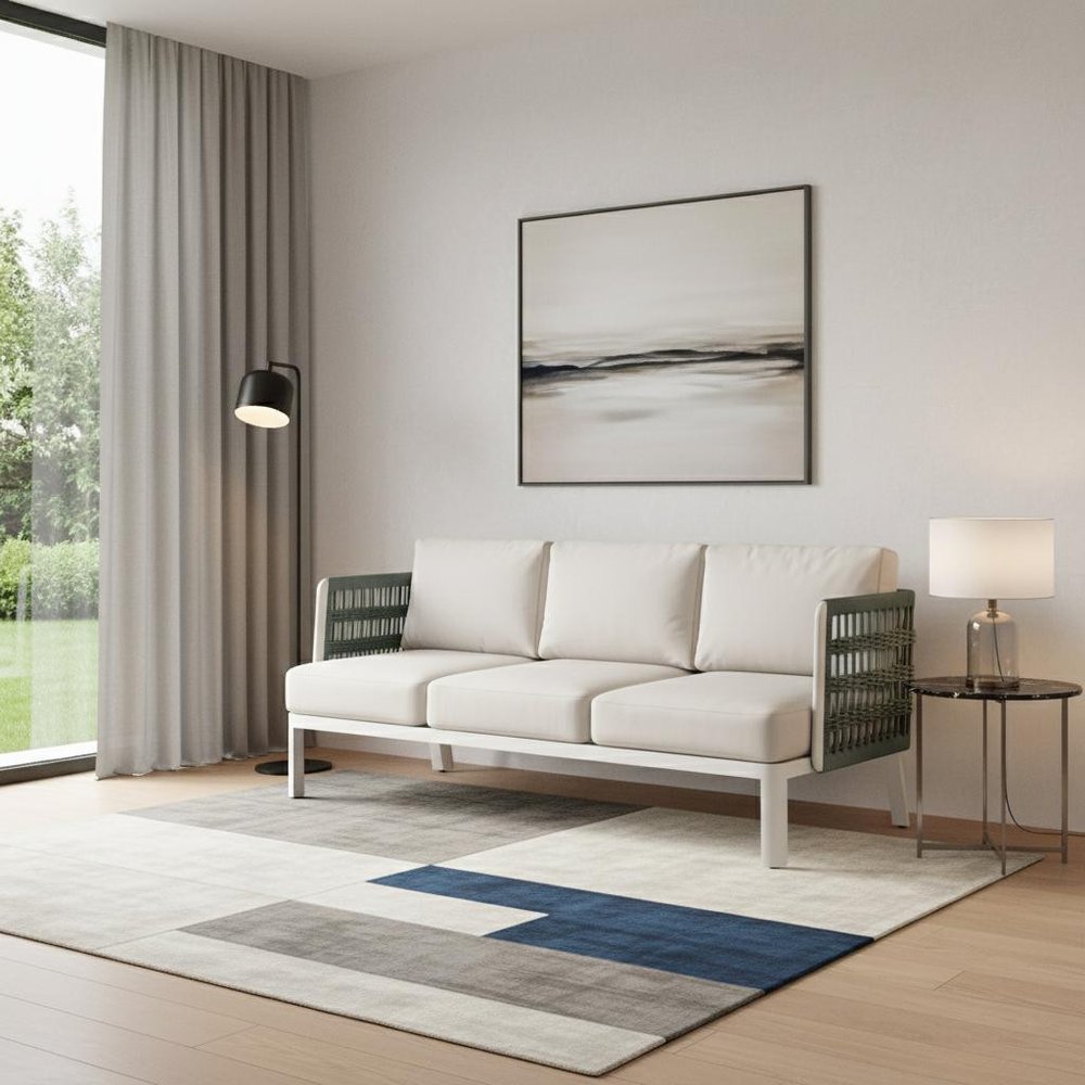 74" White Fabric Sofa