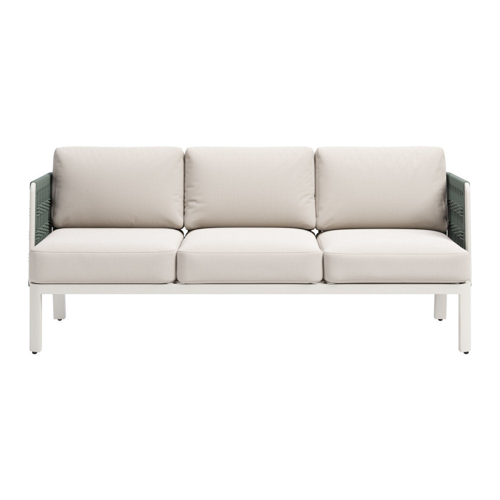 74" White Fabric Sofa