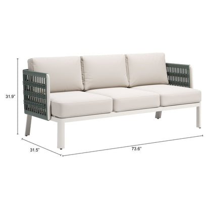 74" White Fabric Sofa