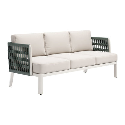 74" White Fabric Sofa