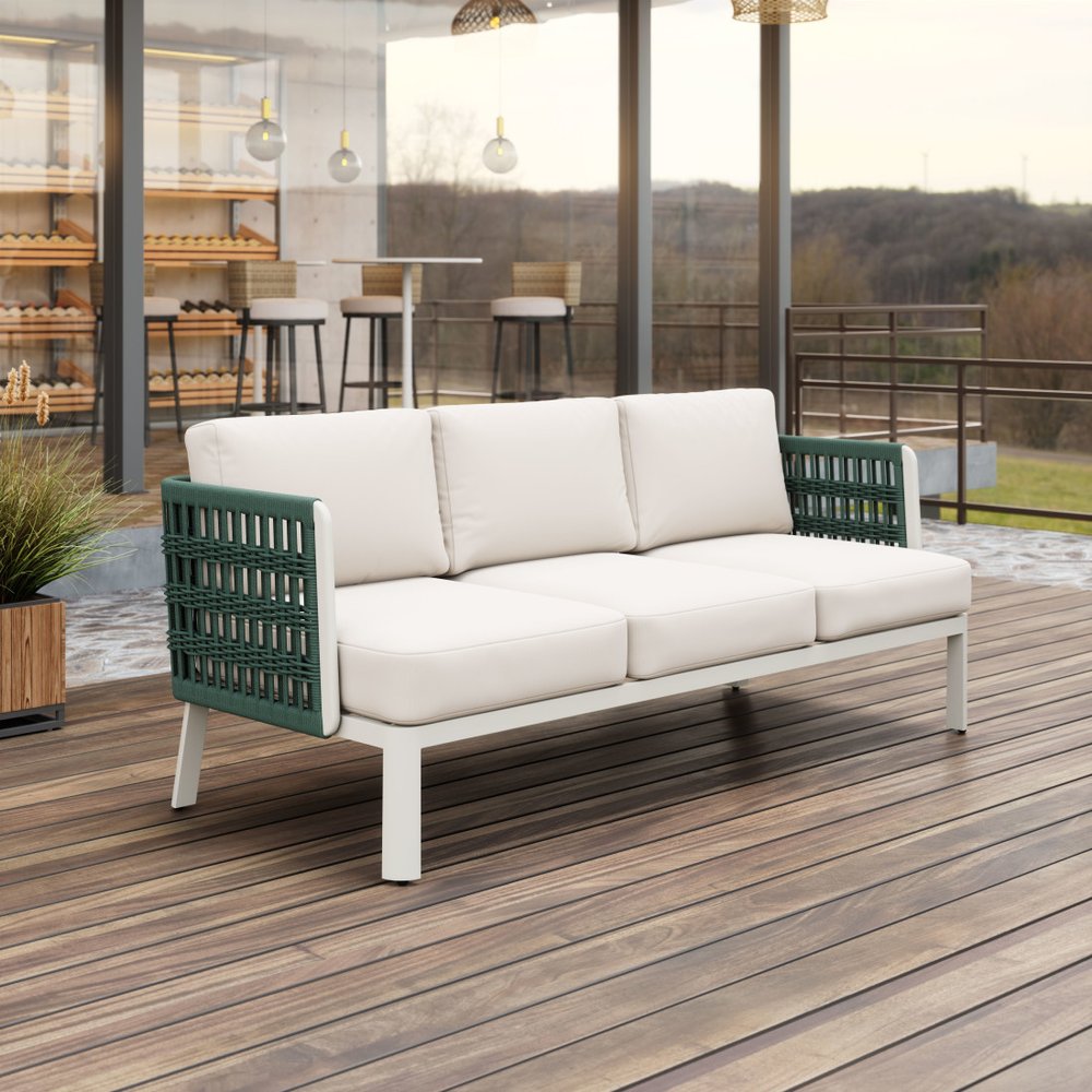 74" White Fabric Sofa