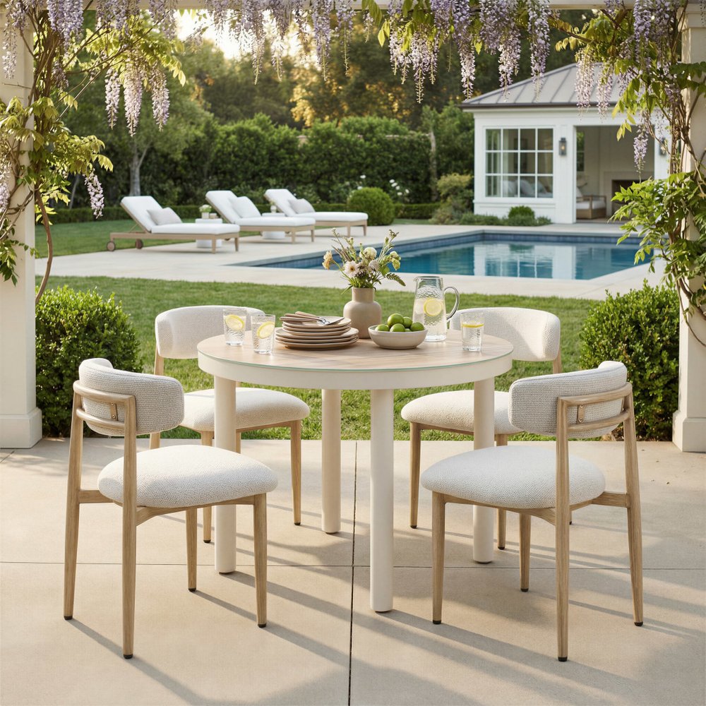 White and Brown Olefin Curved Back Dining Side Chair