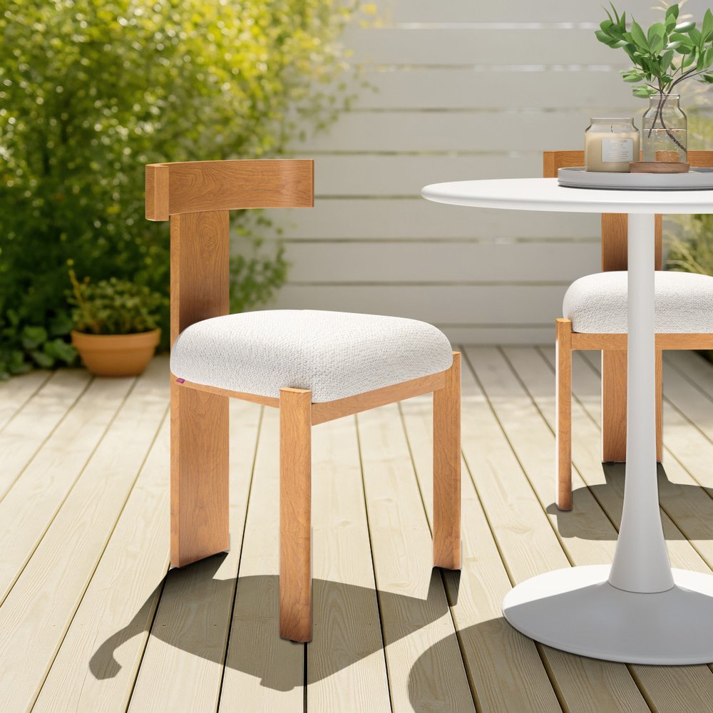 Beige and Natural Olefin Open Back Dining Side Chair