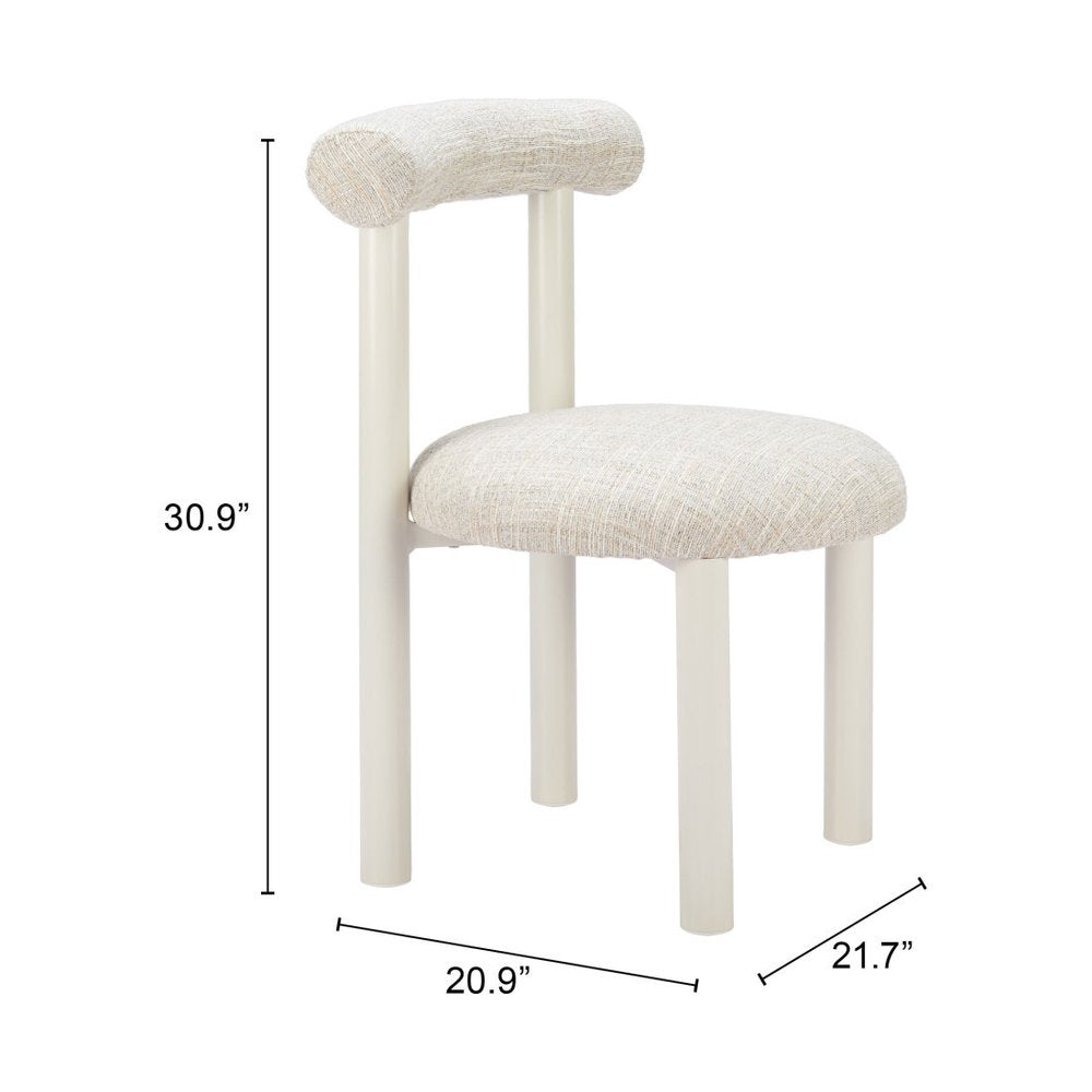 Beige and White Open Back Dining Side Chair