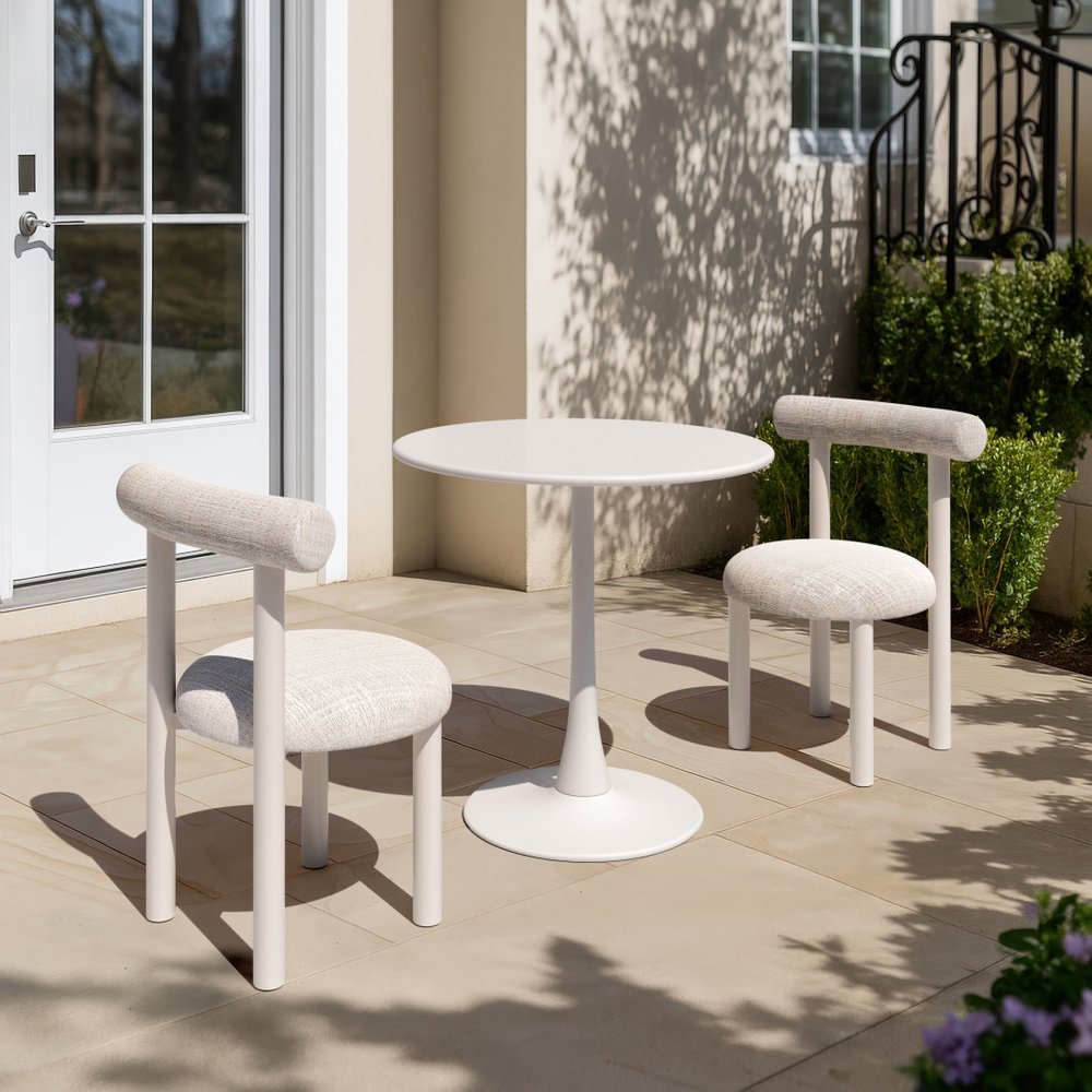 Beige and White Open Back Dining Side Chair