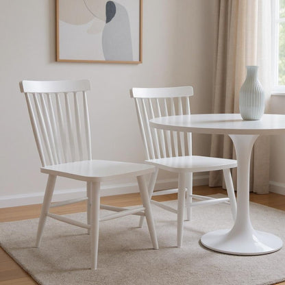 Set of Two White Aluminum Slat Back Dining Side Chairs