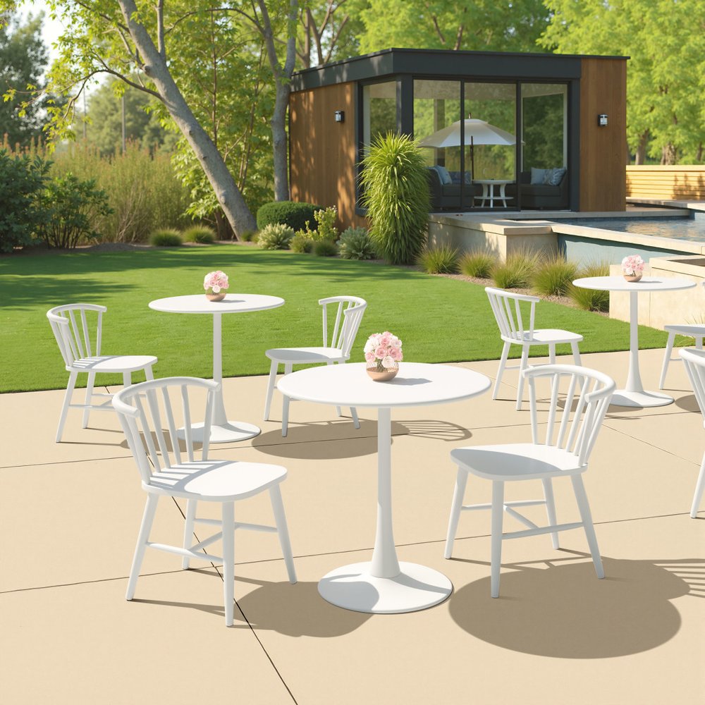 White Aluminum Slat Back Dining Side Chair