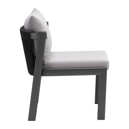Set of Two Gray and Black Slipcovered Dining Side Chairs
