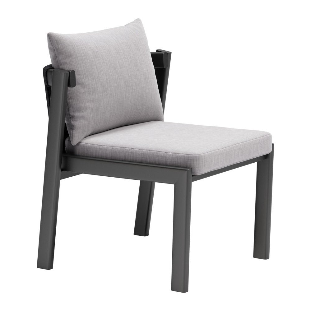 Set of Two Gray and Black Slipcovered Dining Side Chairs