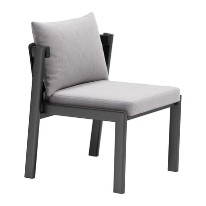 Set of Two Gray and Black Slipcovered Dining Side Chairs