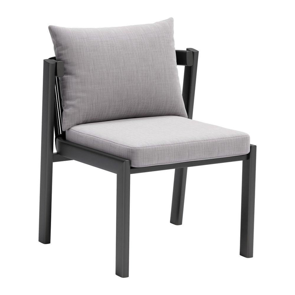 Set of Two Gray and Black Slipcovered Dining Side Chairs