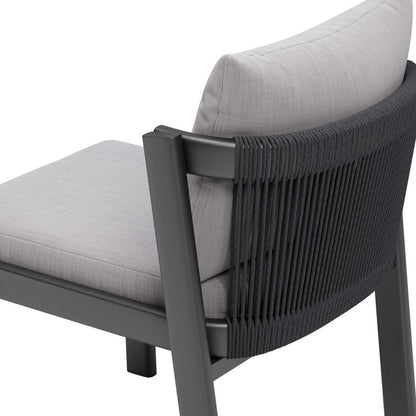 Set of Two Gray and Black Slipcovered Dining Side Chairs