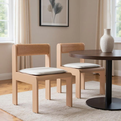 Set of Two White and Natural Slipcovered Open Back Dining Side Chairs