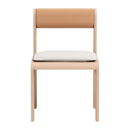Set of Two White and Natural Slipcovered Open Back Dining Side Chairs