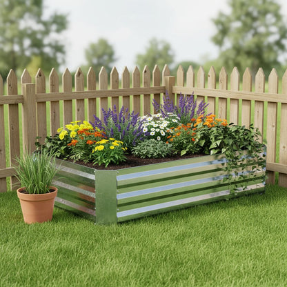12" X 48" Silver Metal Rectangular Raised Garden Bed