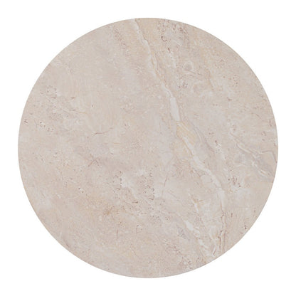 16" Beige and Natural Stone and Solid Wood Round Outdoor Side Table