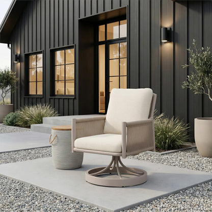 14" Natural and Gray Solid Wood and Faux Concrete Round Outdoor Side Table