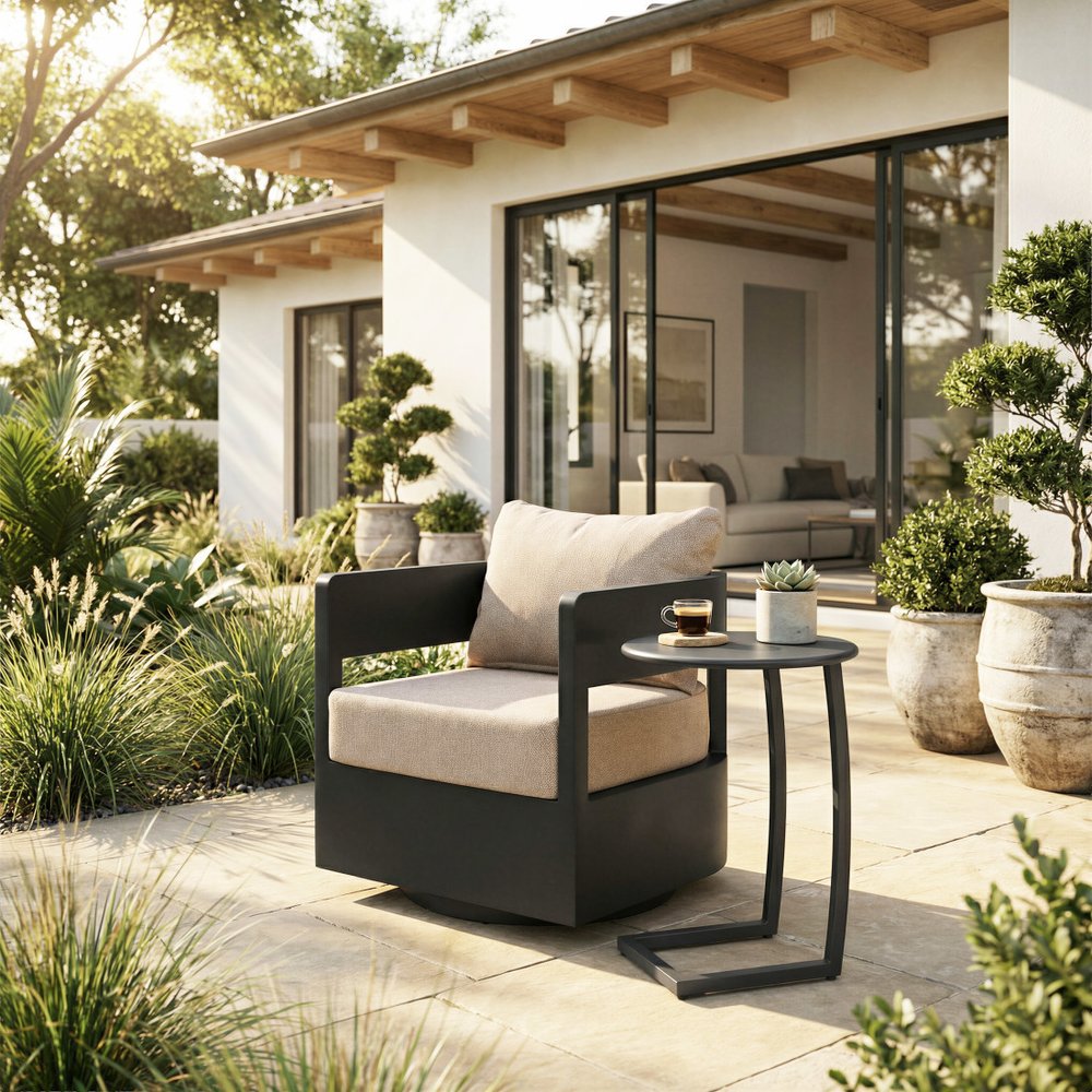 20" Black Aluminum Round Outdoor Side Table