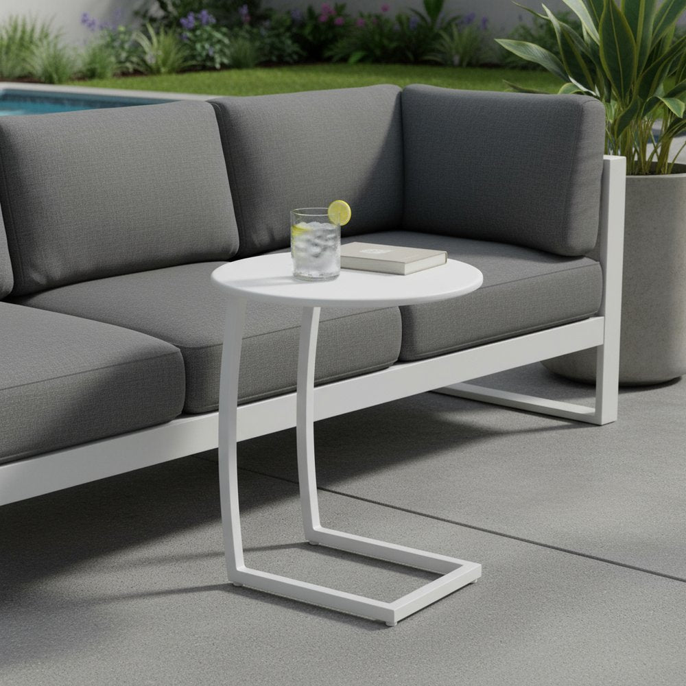 20" White Aluminum Round Outdoor Side Table