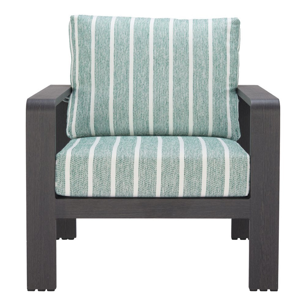 33" Green White and Black Upholstered and Aluminum Striped Arm Chair