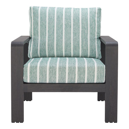 33" Green White and Black Upholstered and Aluminum Striped Arm Chair