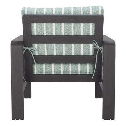 33" Green White and Black Upholstered and Aluminum Striped Arm Chair