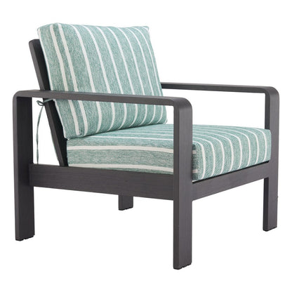 33" Green White and Black Upholstered and Aluminum Striped Arm Chair